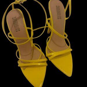 Yellow open toe heels